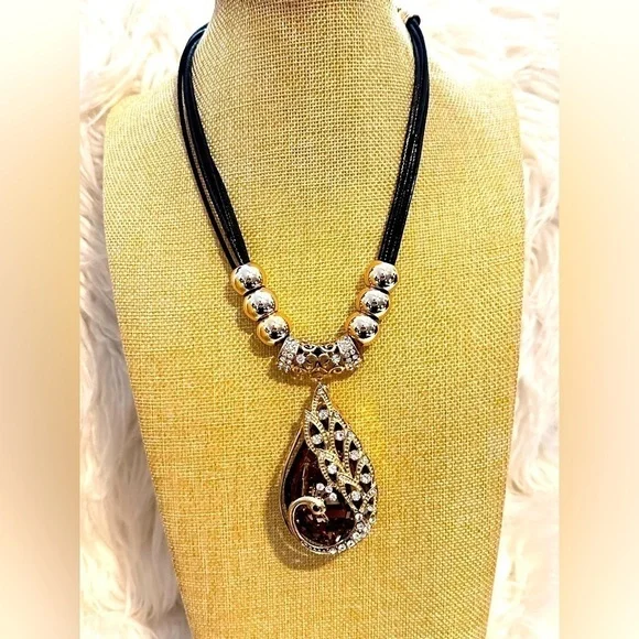 Assemblage Art Necklace Pendant Artisan Smoky Crystal OOAK Statement 3377 O - Picture 5 of 16